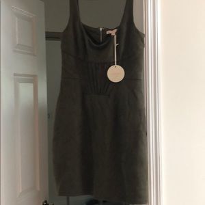 Luxxel | Dresses | Luxxel Olive Green Suede Low Cut Bodycon Dress M